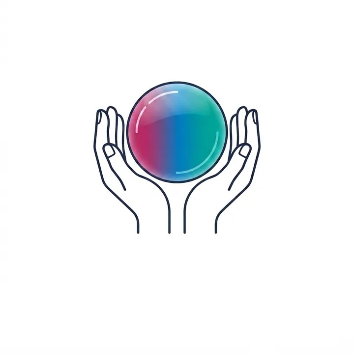 Two hands cupped around a glowing sphere.